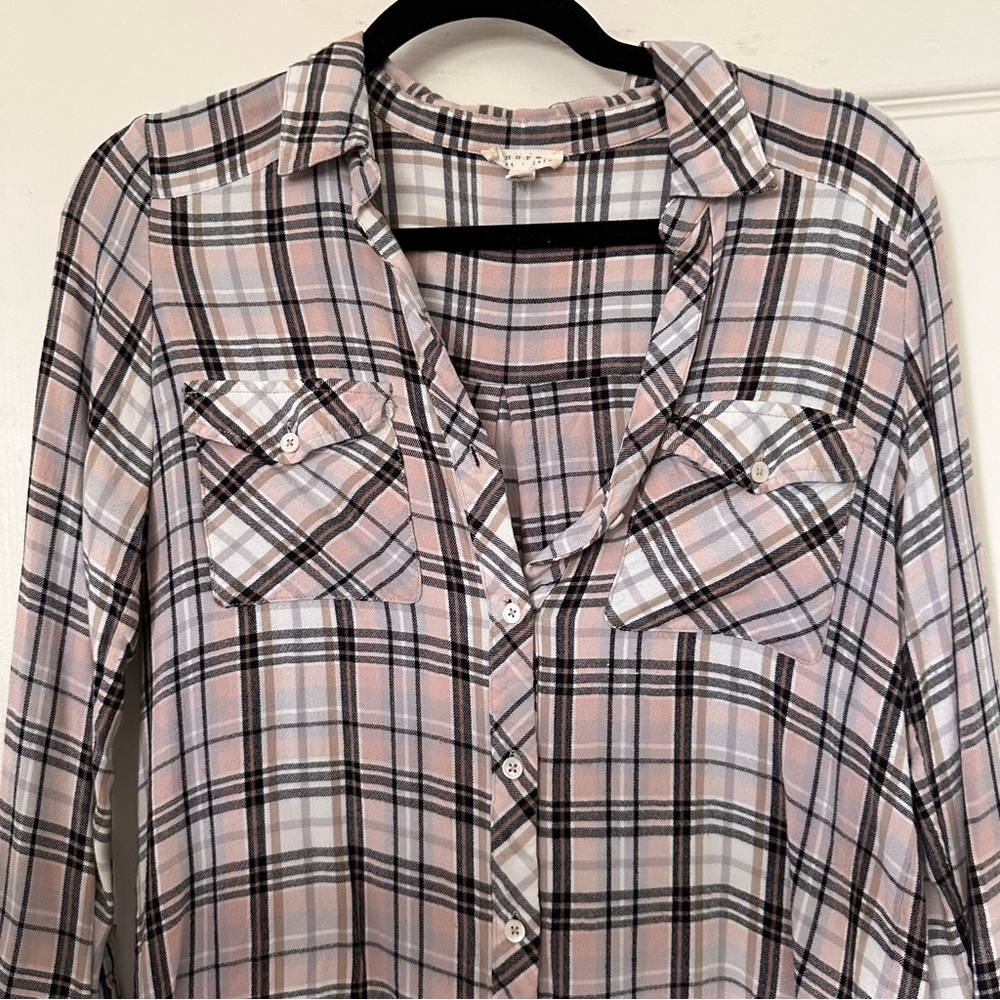 Joie soft flannel button up pink and black size XS